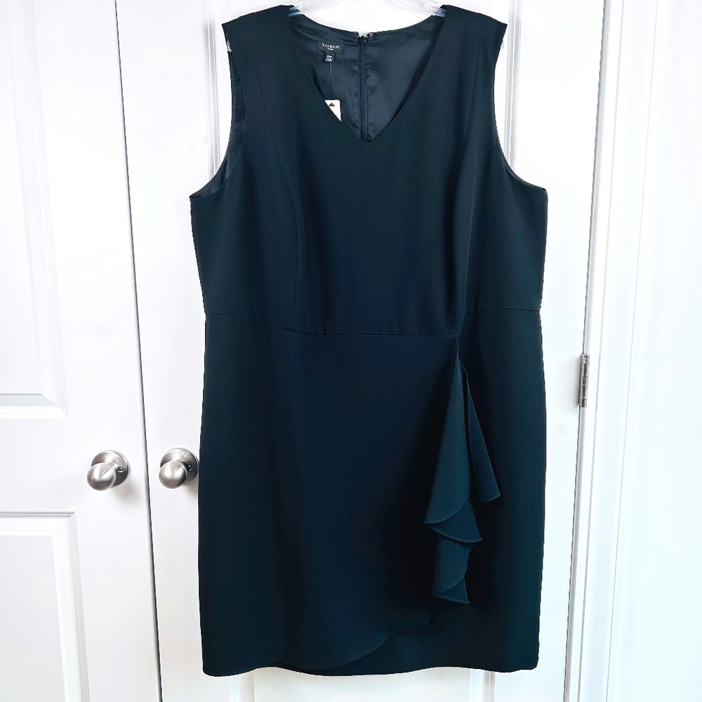 NWT Talbots Woman Plus Black Sleeveless Dress V Neck Sheath Lined Ruffle 22W